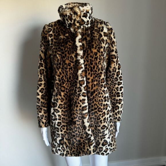 LOFT Leopard Print Faux Fur Sherpa Coat XS NWT - Picture 4 of 8